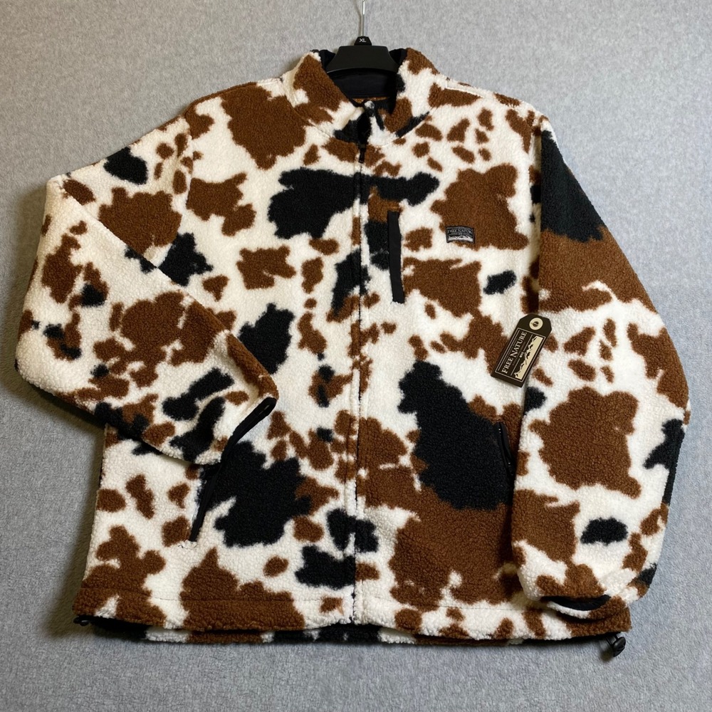 Free Nature Cow Print Sherpa Fleece Jacket Women's Large Brown Black Western NWT